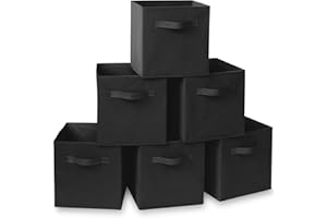 Casafield Set of 6 Collapsible Fabric Cube Storage Bins, Black - 11" Foldable Cloth Baskets for Shelves, Cubby Organizers & More