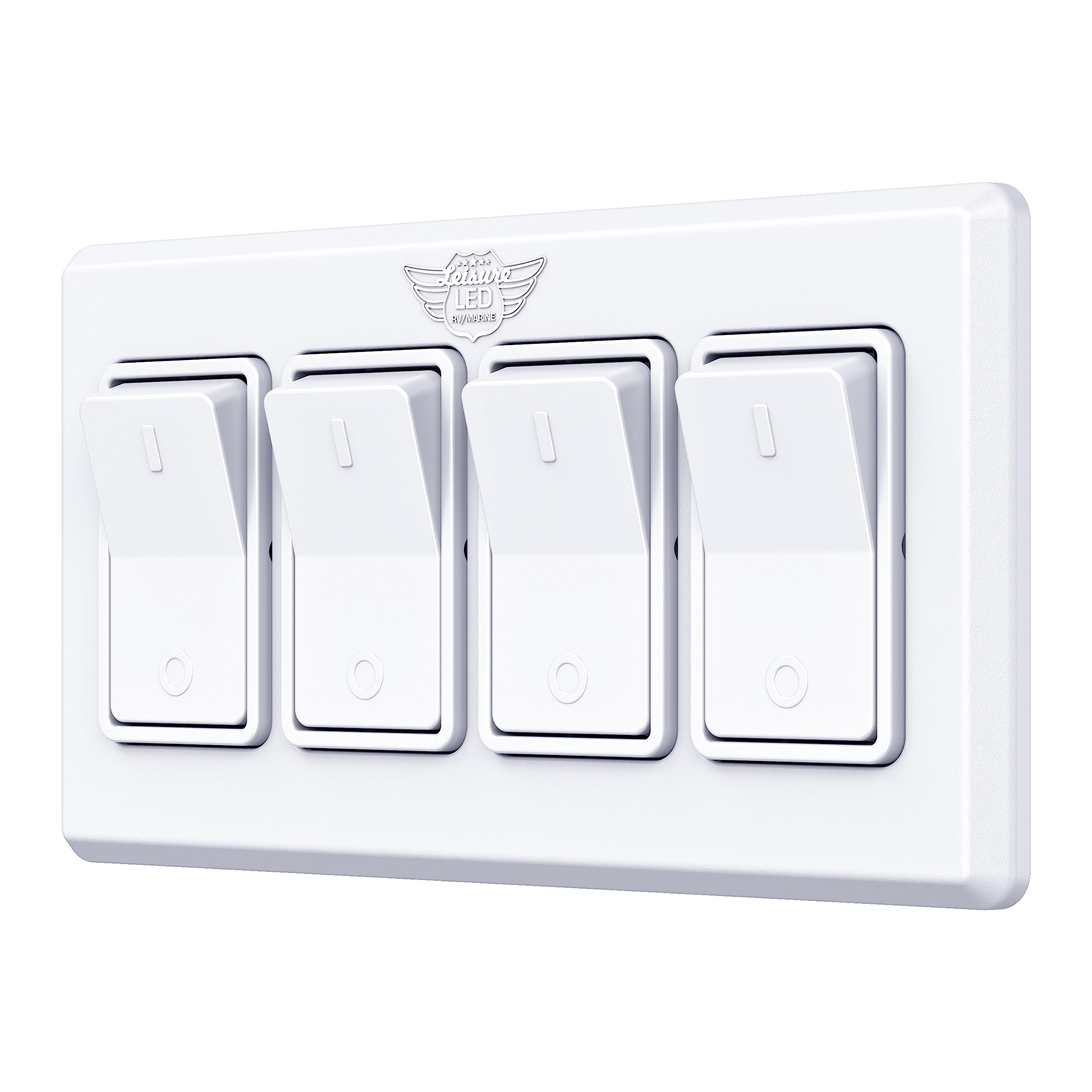 Photo 1 of Leisure LED Modern Quadruple SPST On-Off Switch with Bezel, 12-Volt, for RV, Trailer, Camper, with Label Sticker (White)