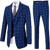 Mens Suit Plaid Slim Fit 3 Pieces Checked Casual Tuxedo Formal Suits for Men Wedding Business Party Blazer Vest Pants Set