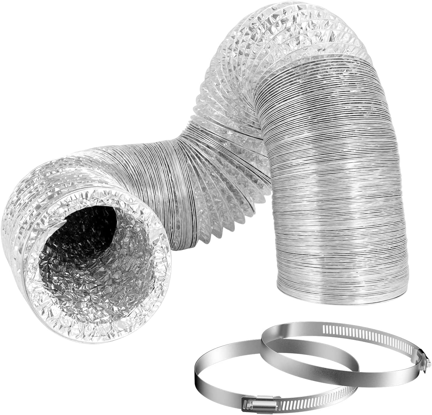 Photo 1 of 5 Inch Duct 5 Feet, Hon&Guan Flexible Dryer Vent Hose For Tight Space Dryer Exhaust Hose Aluminum Duct For Heating and Cooling Ventilation-with 2 Clamps