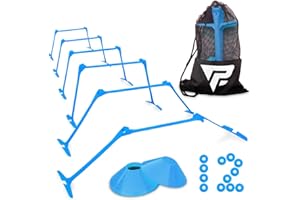 PROFECT SPORTS Pro Adjustable Hurdles and Cone Set – 6 Agility Hurdles (6, 9 or 12 inch) with 12 Cones for Athletes, Soccer, Kids, Sports, Track and Field Speed Training Equipment – Includes Mesh Carry Bag