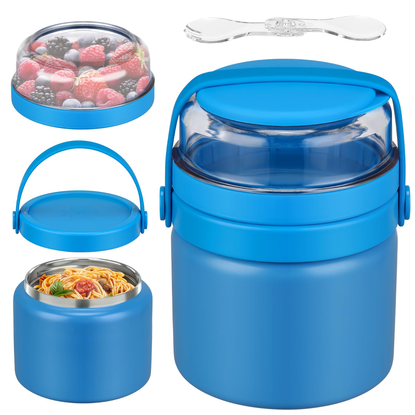 Photo 1 of 2-in-1 Insulated Thermo for Hot Food with Tritan Snack Box Container 13.5oz Food Jar for Kids Lunch Container Soup Thermal with Spoon Stainless Steel Wide Mouth Vacuum for School Office Travel