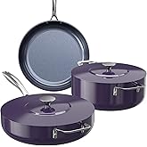 Nuwave Essential Series 5PC Ceramic Cookware Set PFAS-Free, G11 Duralon Blue Coating, Pots and Pans Set Non Stick, Diamond Scratch-Resistant,Stay-Cool Handle, Metal Lid,Induction Ready,Dishwasher Safe
