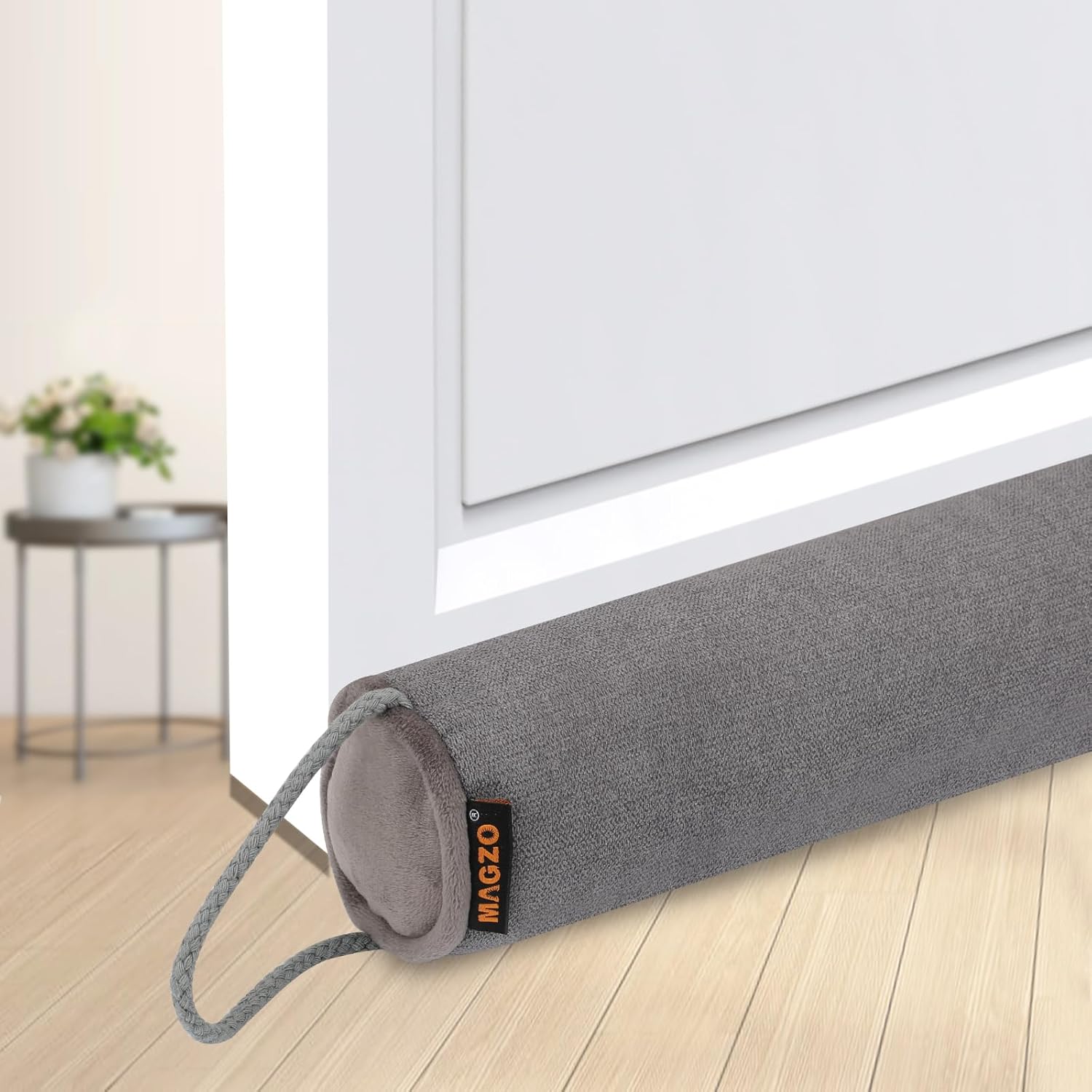 Draft Stoppers - MAGZO Door Draft Stopper 32 Inch Under Door Noise Air Blocker with Hook Loops Weighted Bottom of Gap Door Snake Stopper, Grey