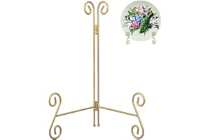 HEMYLU Gold Plate Stand, 12 Inch Decorative Holder for Displaying Platters, Heavy-Duty Metal Easel Stand for Picture, Photo Frame, Books and Round Objects, 2-Packs