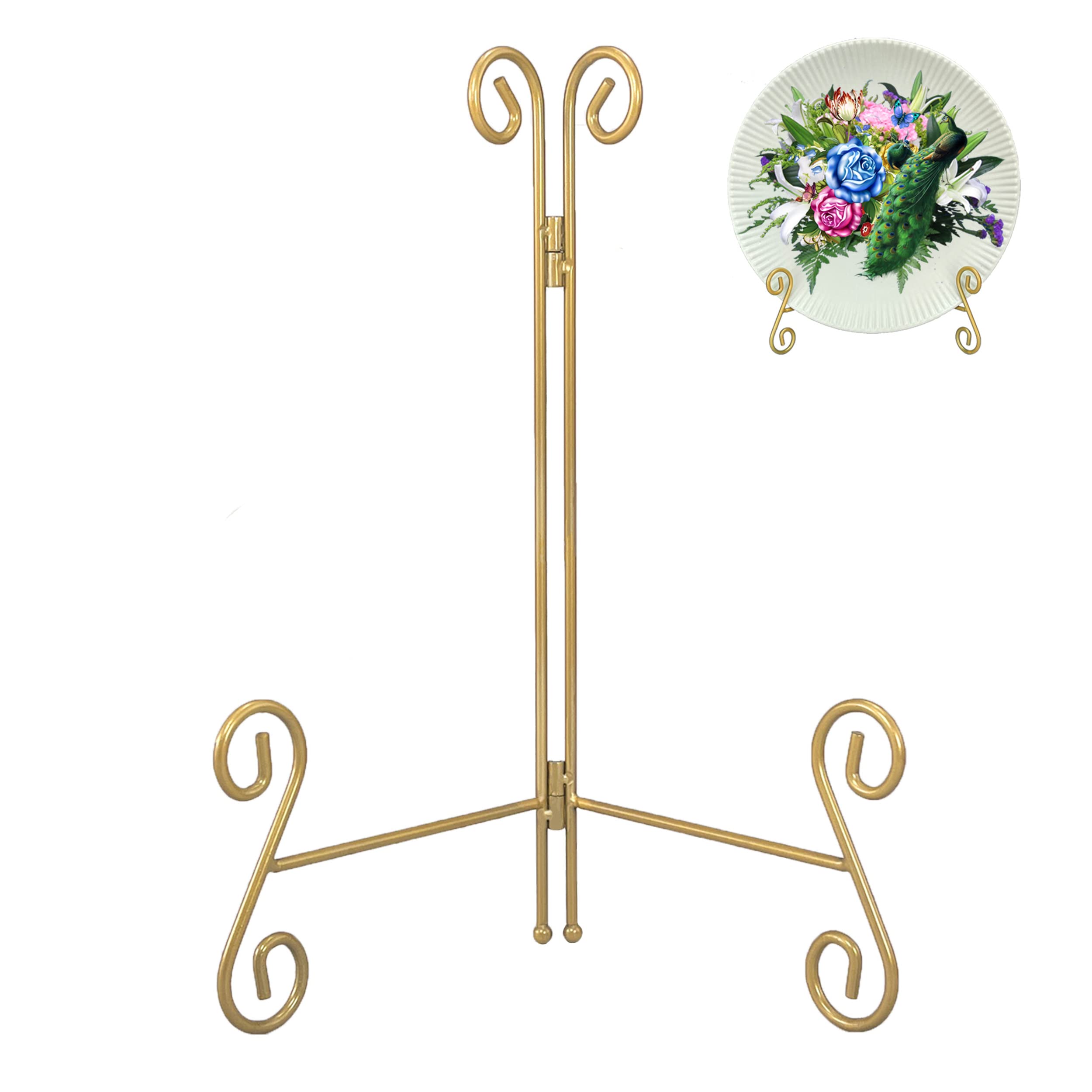 Photo 1 of HEMYLU Gold Plate Stand, 10 Inch Decorative Holder for Displaying Platters, Heavy-Duty Metal Easel Stand for Picture, Photo Frame, Books and Round Objects, 2-Packs