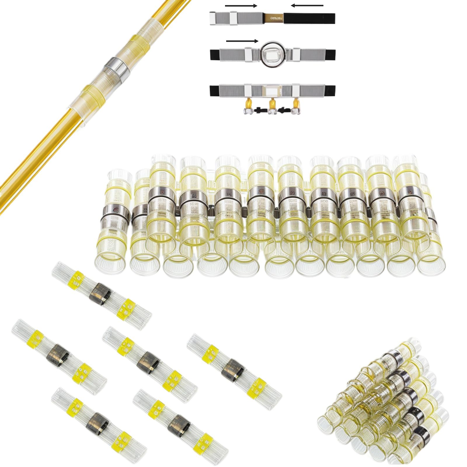 CTRICALVER welded and sealed wire joints, 30 pcs waterproof heat shrinkable butt joints, wire terminals, marine insulated butt joints (yellow)