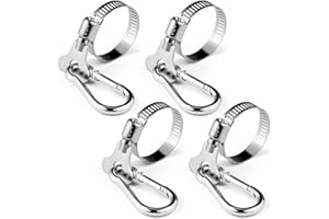 SONGTIY 4PCS Flag Pole Clips, Stainless Steel Flag Pole Rings with Carabiner Clamp, 0.75-1.2 Inches Adjustable Diameter for B