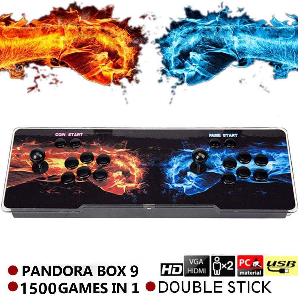 SeeKool Pandora's 9 Arcade Video Game Console 1500 Games, Retro Video Games Colorful LED Double Stick Arcade Console, HDMI VGA USB Newest System Arcade Machine, Built-in Speaker (1500 Pandora's 9-YG)
