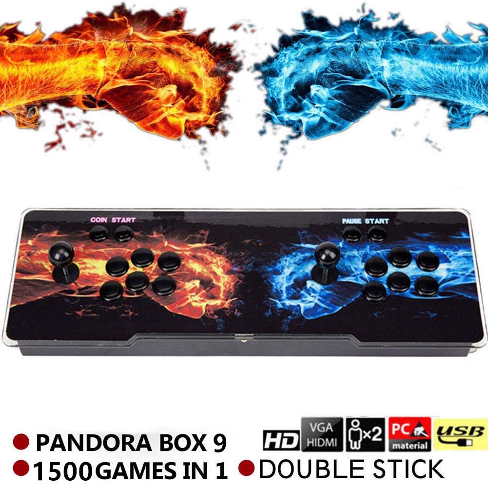 SeeKool Pandora's 9 Arcade Video Game Console 1500 Games, Retro Video Games Colorful LED Double Stick Arcade Console, HDMI VGA USB Newest System Arcade Machine, Built-in Speaker (1500 Pandora's 9-YG)