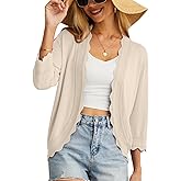 GRECERELLE Women's 3/4 Sleeve Summer Cardigan Lightweight Casual Open-Front Cropped Shrug Sweaters for Women