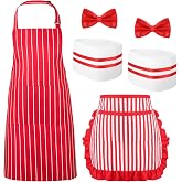 XLSXEXCL 6 Pcs 1950s Waiter Costume Kit, Soda Jerk Costume Kit, Red and White Striped Apron for Circus Carnival Party