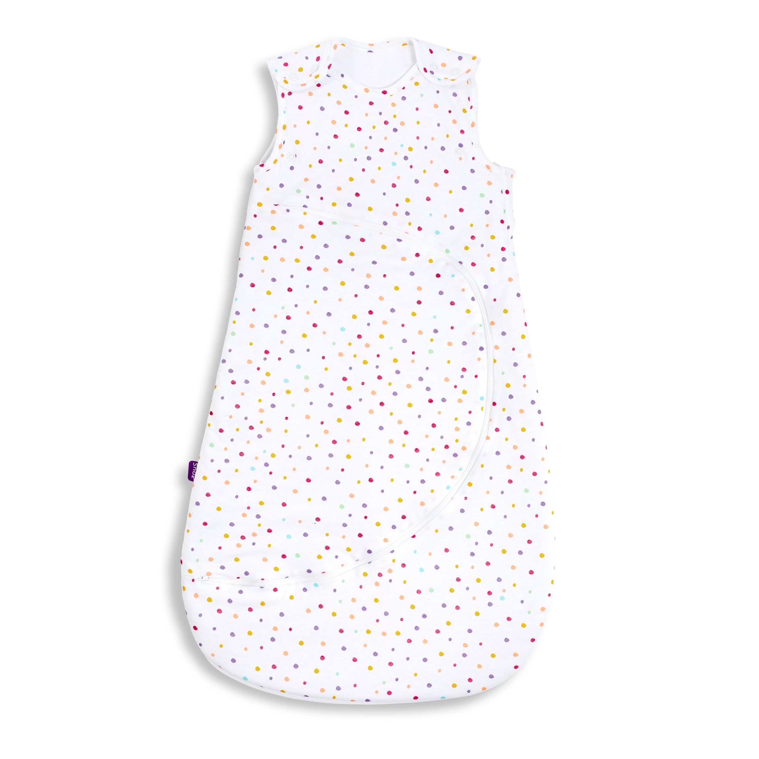 Snuz Baby Sleeping Bag with Nappy Zip - For Easy Nappy Changes, Super Soft Cotton Sleeping Bags with Easy Fit Poppers, Meets British Safety Standard, Multi Spot, 1 Tog 0-6M