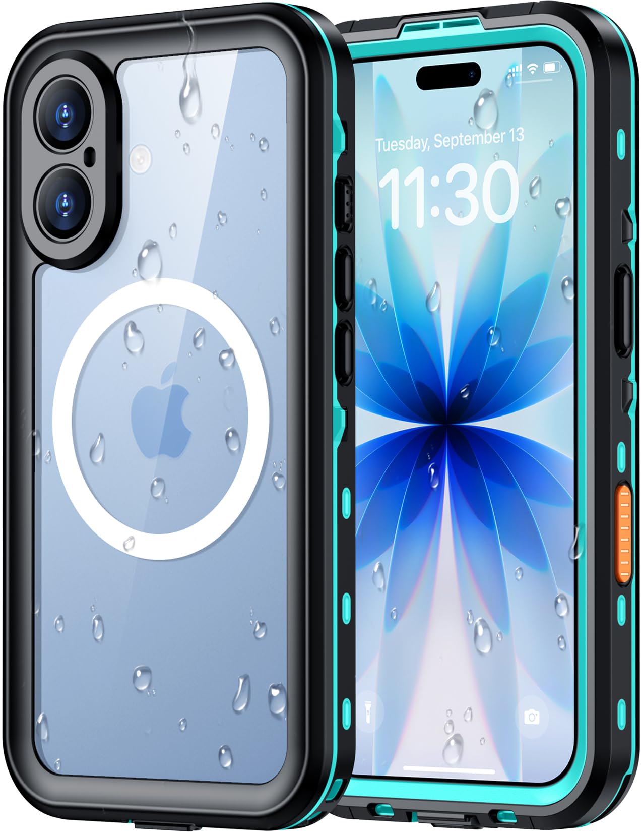 Red2Fire for iPhone 17 Case Waterproof, [Built-in Screen Protector & Camera Protector][Compatible with MagSafe][Full Body Shockproof][IP68 Waterproof][Dustproof] Phone Case 6.3" Blue/Clear