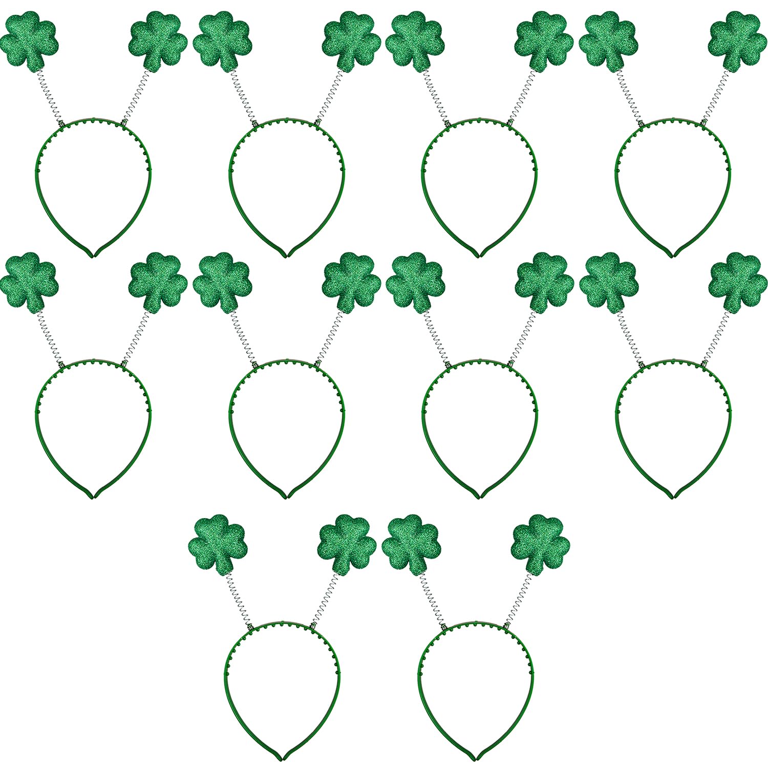 Bohue 10Pcs St. Patricks Day Headband Shamrock Green Glitter Clover Party Headdress Irish Party Supplies Makeup Accessories Irish Fancy Dress Hair Accessories