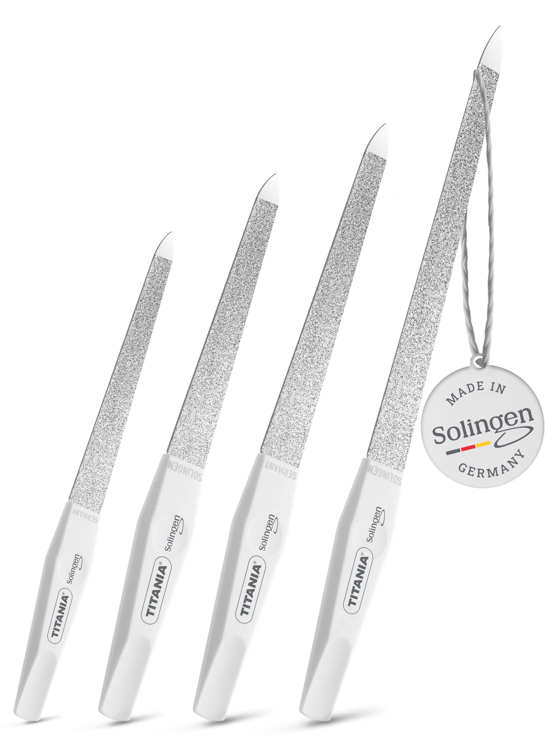 Solingen Profi Saphir Nagelfeilen Set - 4 hochwertige Solinger Feilen für perfekte Nägel, langlebig & präzise, ergonomischer Griff, Made in Germany
