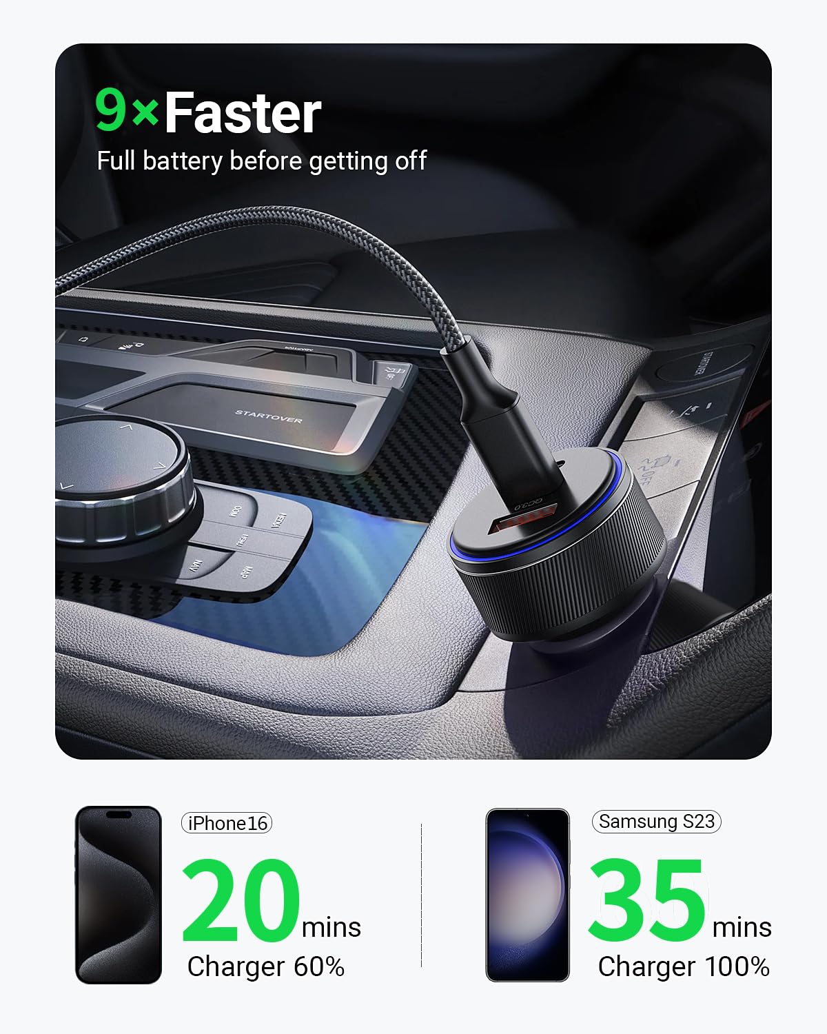 AKNSN 90W USB-C & USB-A Car Charger, 3-Port Fast Charging, PD3.0 & QC3.0, Compatible with iPhone 16/15/14/13 Pro Max, iPad, MacBook, Samsung, Google Pixel, More