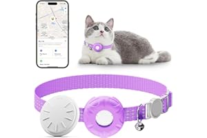 HONGTOP H Cat Tracker, Waterproof Pet Tracker for Cats, Cat GPS Tracker Collar with Safety Elastic Buckle, Compatible with Apple Find My App (Only iOS), No Monthly Fee, Purple