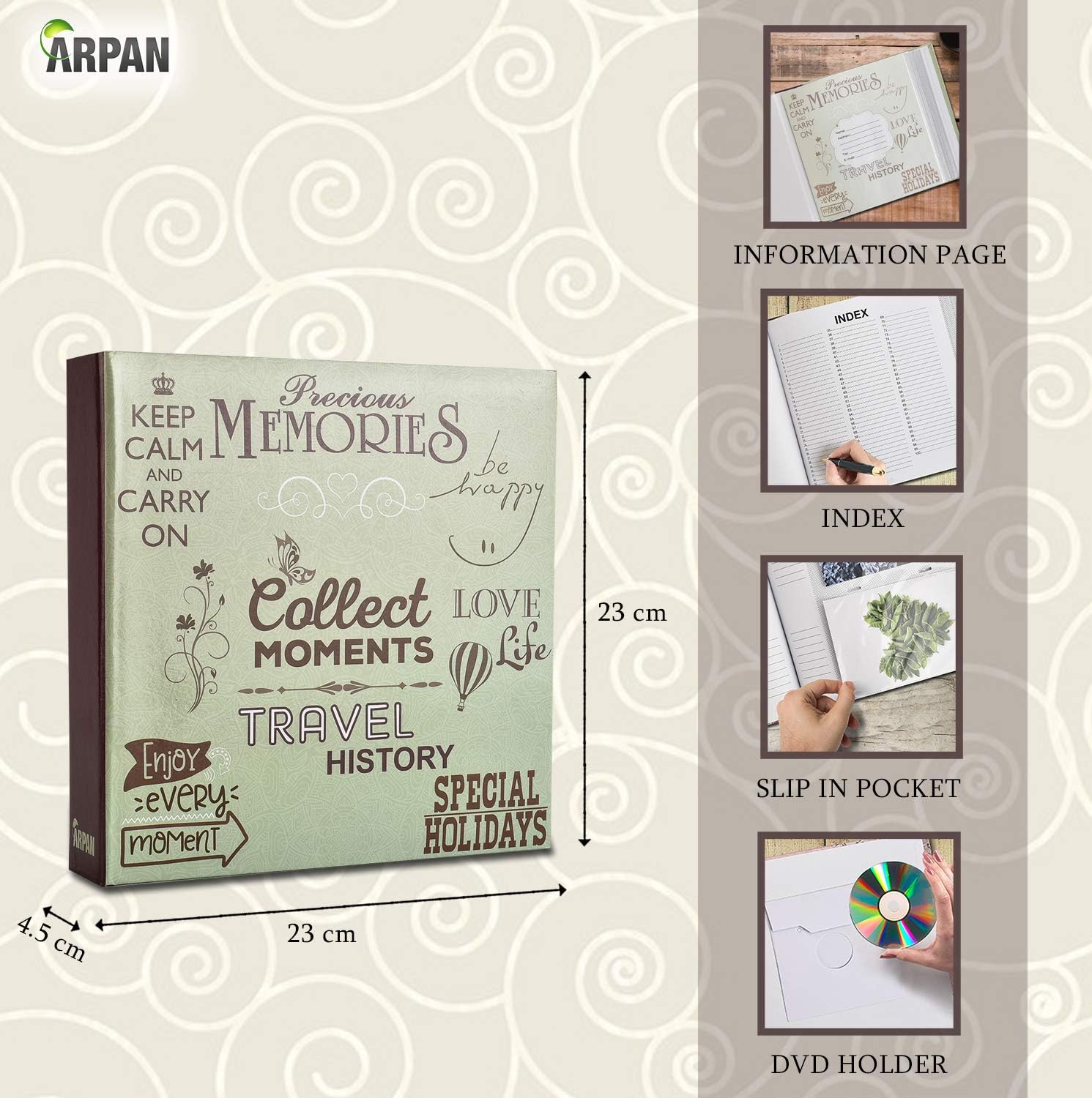 Arpan Photo Album Slip In Case Memo Photograph For 200 x 4 x 6 Inch / 10x15 cm Picture (Memories), 22 x 21.5 x 4.5 cm - Image 3