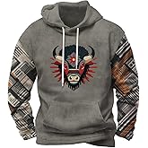 Zhyaj Classic Graphic Print Hooded Sweatshirt for Men Casual Drop Shoulder Long Sleeve Hoodie Loose Fit Ribbed Cuffs Fashion Pullover for Fall
