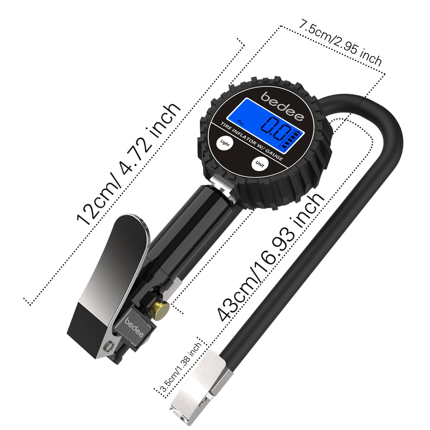 bedee Tyre Inflator, Tyre Pressure Gauge Tyre Pump with LED Light Blow Gun Pressure Gauge Electric Portable Air pump Tyre Inflator/Deflator 200 PSI High-Precision for Car Truck Van Motorcycle