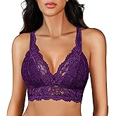Avidlove Lace Bra Women Wireless Bralettes Unpadded Bras Racerback Camisole Tops Soft Cami Sexy Strappy Everyday Lingerie Purple