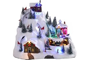 Chonsun Christmas Village 10.6 Inch Alpine Christmas Snowflakes with LED Lights Xmas Resort Music with USB/3AA Batteries Indoor Display Figurines Tabletop Decorations