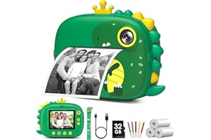 GREENKINDER Kids Camera Instant Print,Dinosaurs Instant Print Camera for Kids,Birthday Gifts for Boys,2.4-Inch/1080P with 32GB Card,Christams Birthday Gifts for Girls Boys Age 3-12