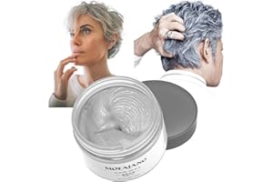 Asocrew Sliver Gray Temporary Hair Wax Color,Hair Wax Spray,Grey Hair Wax Dye Hair Styling Clay 4.23 oz - Washabel Hair Color Wax Clays Ash for Hallloween Cosplay, Party (Sliver Gray)