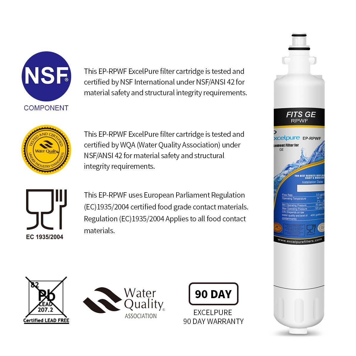 EXCELPURE RPWF Refrigerator Water Filter Compatible With GE RPWF (Not RPWFE), RWF1063, RWF3600A