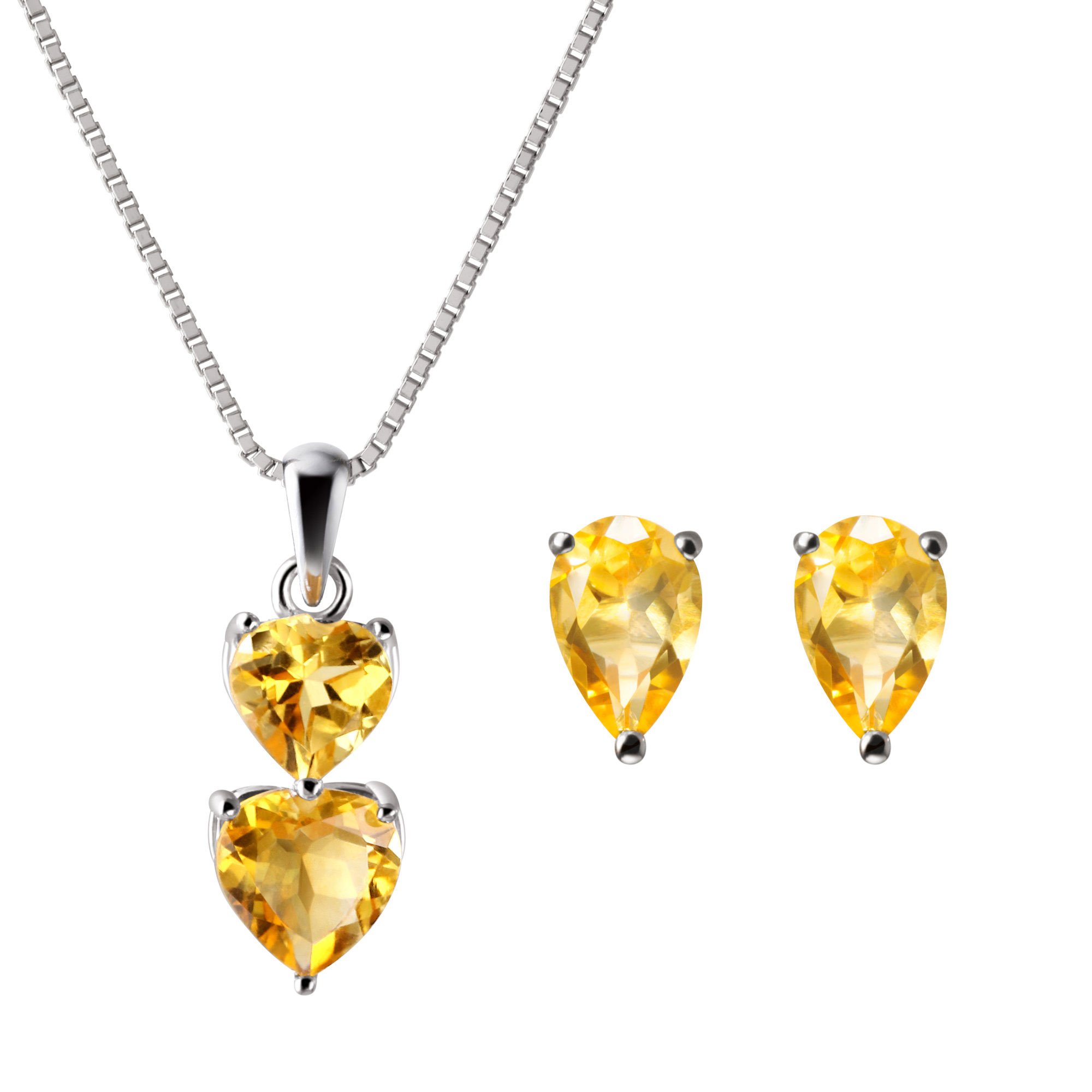 Franki Baker Citrine & Sterling Silver Facetted Heart Stud Earrings & Pendant Set. Gemstone Grade A