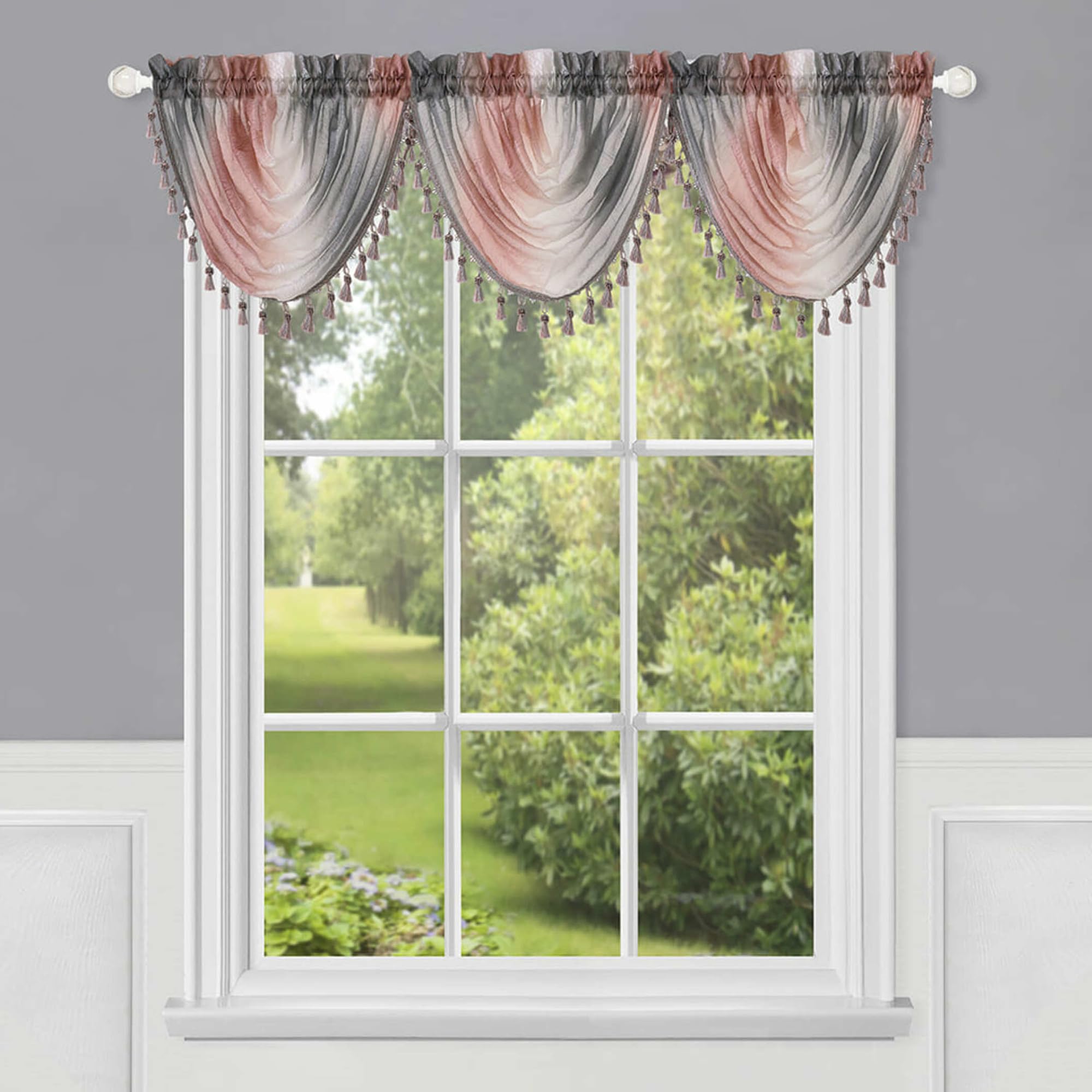 Achim Ombre Curtain Soft Window Waterfall Valance, 46x40, Blush