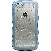 Qokey for iPhone 6S Case,iPhone 6 Case 4.7",Curly Wavy Design Transparent Bling Glitter Star Shiny Cute Clear Transparent Full Protection Soft TPU Shockproof Phone Cover for Women Girls, Blue