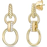 Lavari Jewelers 1/20 Carat Lab Grown Diamond Dangle Earrings for Women - 18k Yellow Gold Plated 925 Sterling Silver Double Hoop Earrings for Her - Hypoallergenic Push Back Drops - Spherical Design