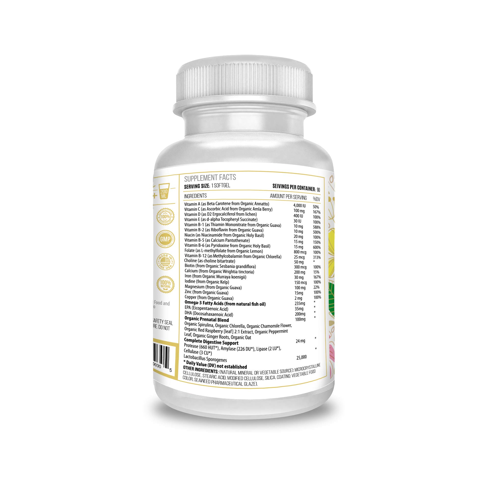 Actif Organic Prenatal Vitamin with 25+ Organic Vitamins, 100 Natural