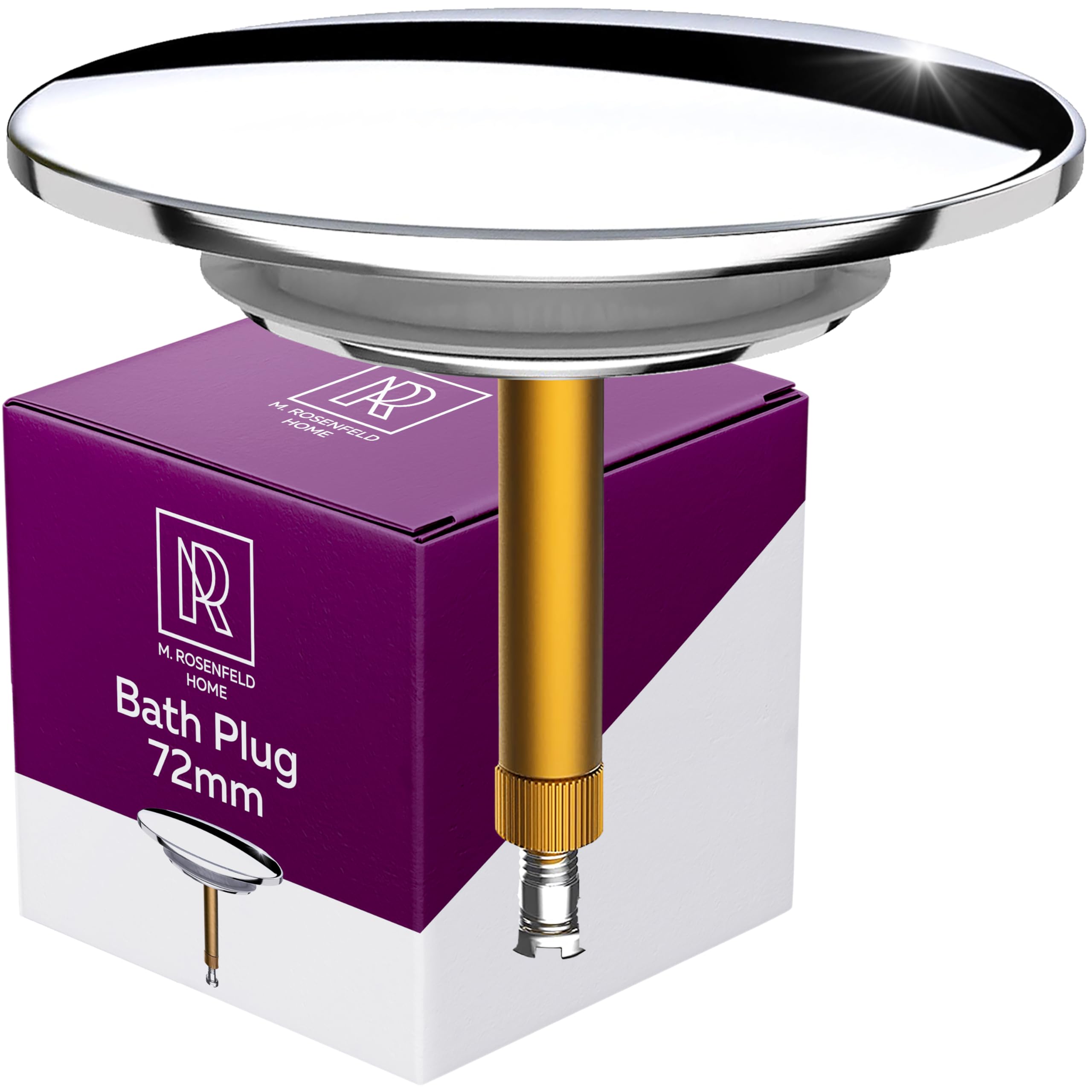 M. ROSENFELD HOME Bath Plug Replacement Ø 72 mm Premium - Bathtub plug Chrome Made of Brass with Double Seal - Plug for Bath Stopper