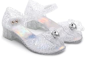 JIOMIJIOMI Princess Sandals for Toddler Costumes Jelly Shoes Girls Dress Flats Mary Jane Cosplay Birthday Party Frozen Inspired Elsa Dance Summer Beach Size 9 Snow Queen Glitter Soft