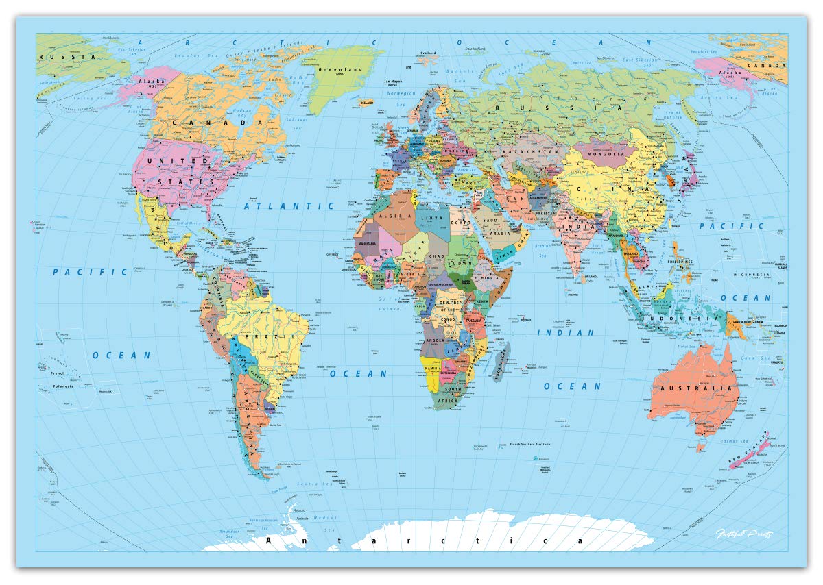 Faithful Prints World Map Poster Atlas Print Educational Classroom Chart (A1 (594 x 840mm))
