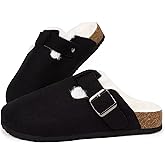MAIITRIP Women's Wide Orthotics Cork Clogs Slippers With Arch Support For Plantar Fasciitis,Fur Lined Orthopedic Indoor/Oudoor House Shoes With Adjustable Buckle For Flat Feet