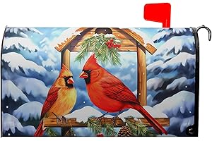 Granbey Winter Cardinal Birds Mailbox Cover Magnetic Standard Size 21" X 18" Winter Red Bird Magnetic Mailbox Covers Christmas Mailbox Wraps Post Letter Box Mailbox Cover Decor for Outside Home