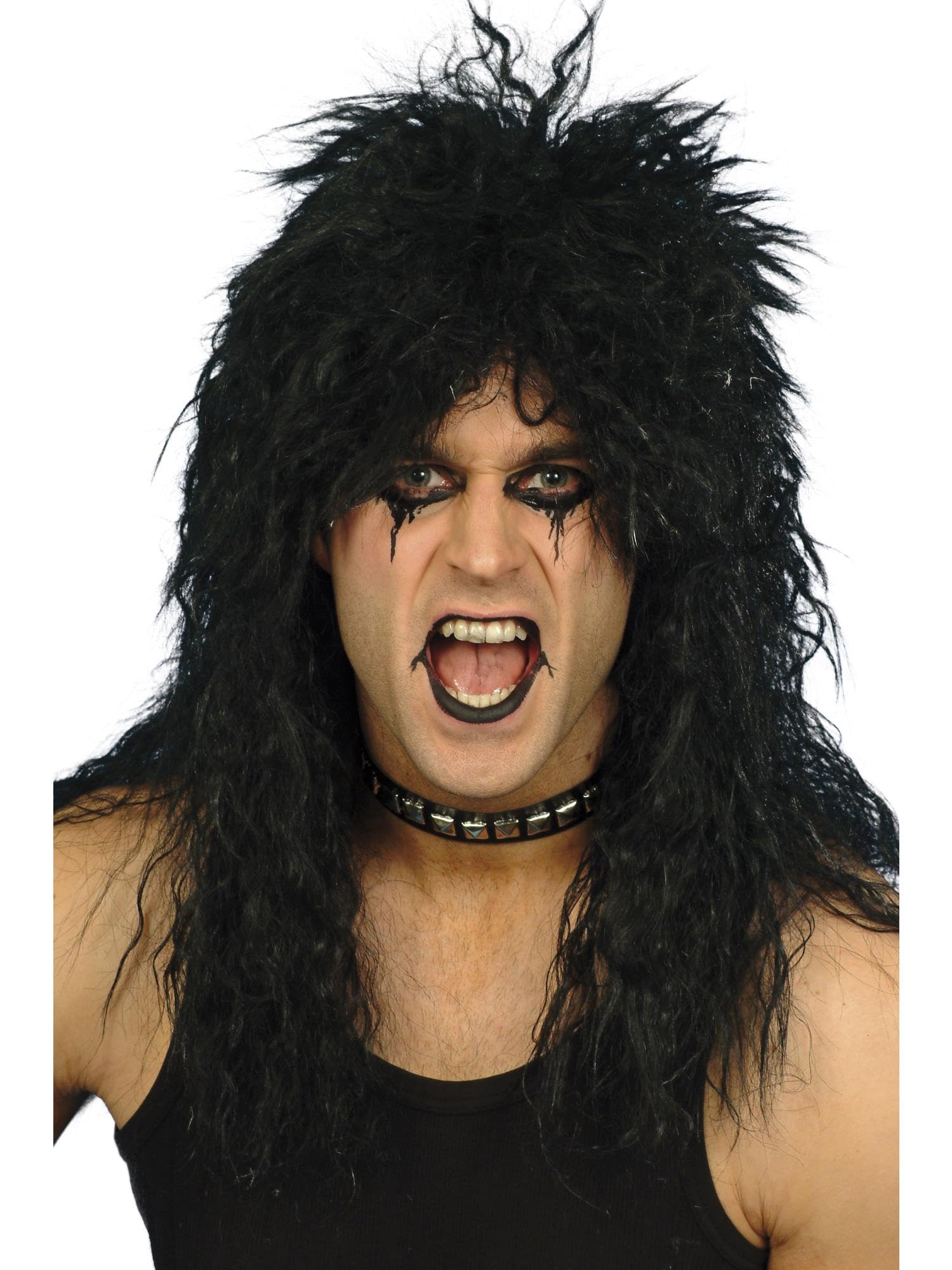 Smiffys HARD ROCKER WIG, BLACK Long Tousled, 1980's Fancy Dress, 1980s Dress Up Wigs