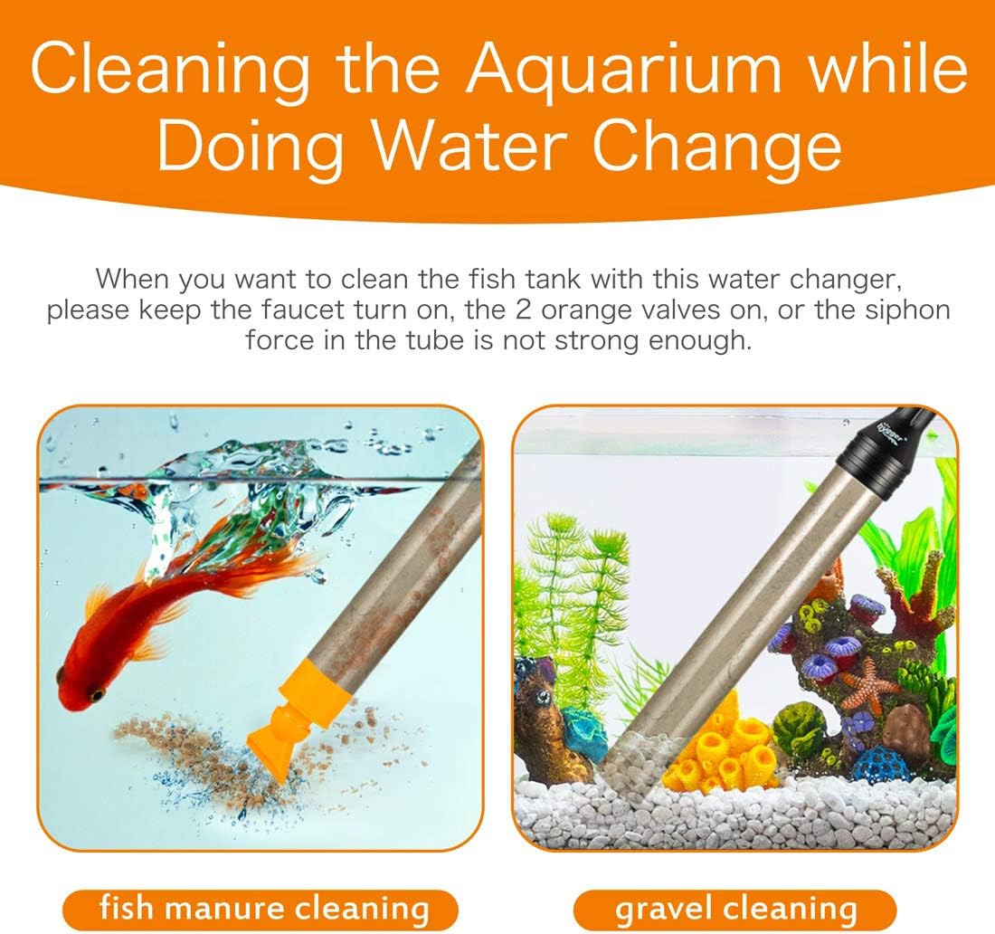 hygger 49ft Automatic Aquarium Water Changer, Siphon Fish Tank Gravel Vacuum Cleaner, with Flow Control Valve, Water Hose : Pet Supplies