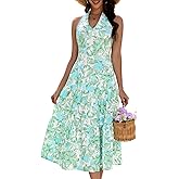 DRESSTELLS Womens Summer Floral Maxi Dress 2026 Casual Halter Spaghetti Strap Tiered Flowy Beach Long Sundress