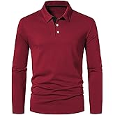 A WATERWANG Men's Long Sleeve Polo Shirts, Slim-fit Cotton Golf Polo Shirts Basic Designed