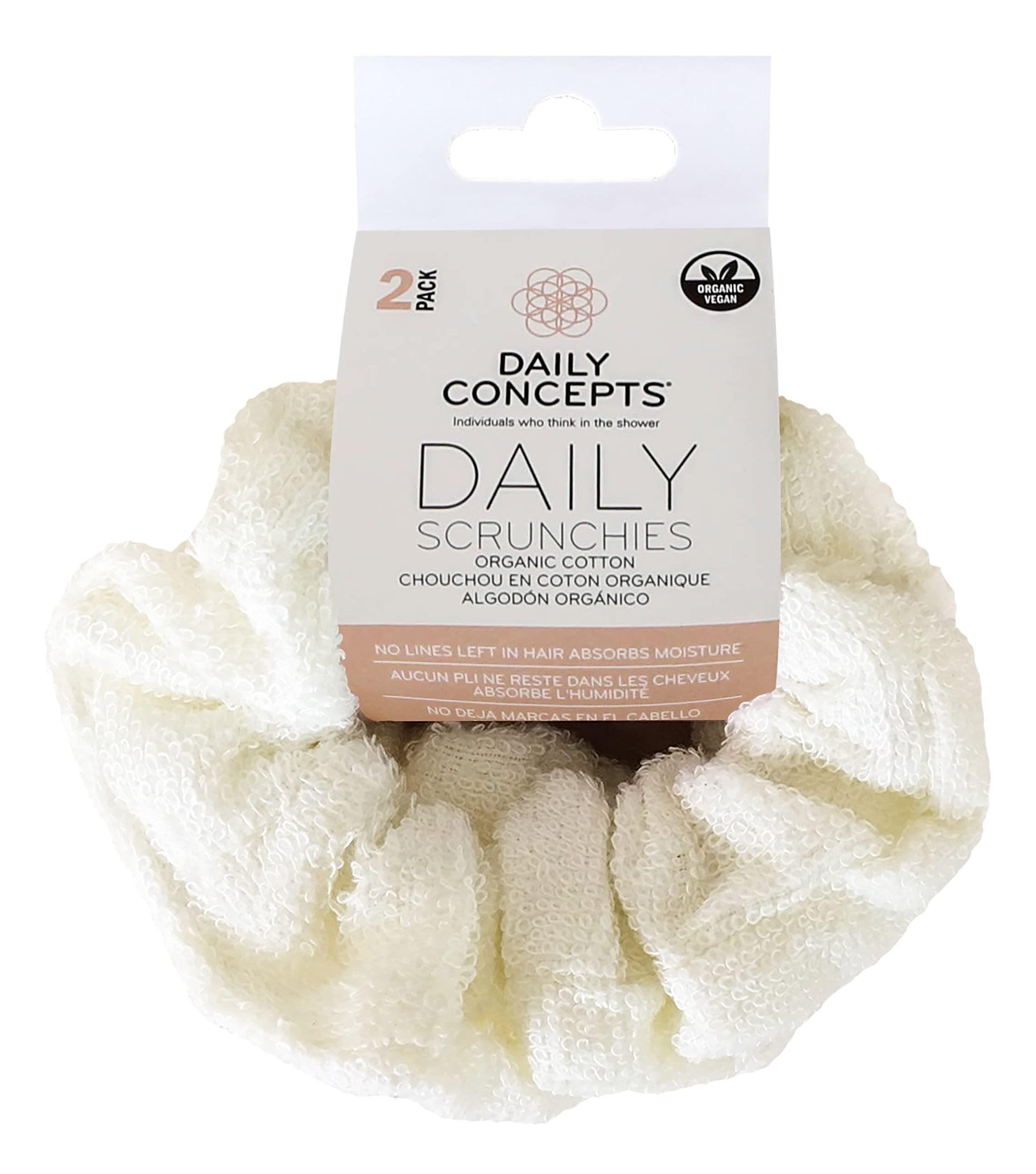 DAILY CONCEPTS Daily Scrunchies made from Organic Cotton to Absorb Moisture and Decrease Hair Pulling and Creases, Suitable for All Hair Types 24g