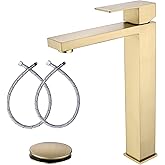 AmirLans Brushed Gold Vessel Sink Faucet, Gold Bathroom Faucet Single Hole, Single Handle Tall Bathroom Sink Faucet with Pop Up Drain, AML-11411-BG