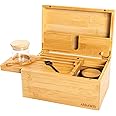 ARRAWIS ‌Large Magnetic Closure Bamboo Storage Box - Smell-Proof Decorative Organizer with Removable Trays & Glass Jars - Multi-Purpose Gift for Home, Office or Travel‌