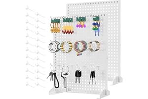 Alexayhome Pegboard Display Stand with 24 Peg Hooks,2Pcs Metal Pegboard Jewelry & Earring Display Rack,13" × 17" Display Stan