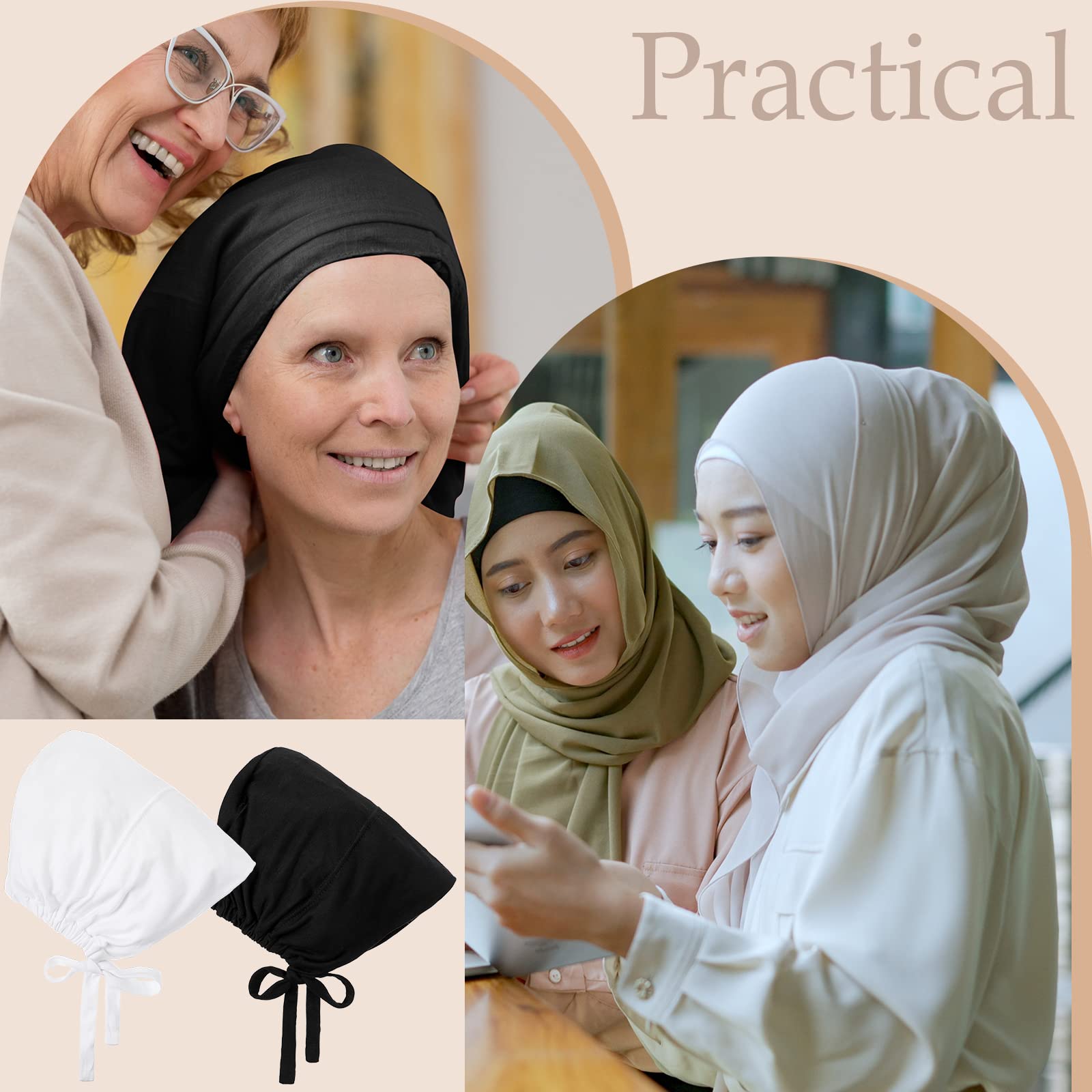 JenPen 4 Pcs Hijab Scarves for Women Hijab Undercap with Tie Adjustable Islamic Muslim Undercap (black and White)