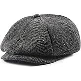 Men Women Wool Blend Newsboy Cap, 8 Panel, Herringbone Tweed, Irish Cabbie Ivy Gatsby Driving Hunting Hat